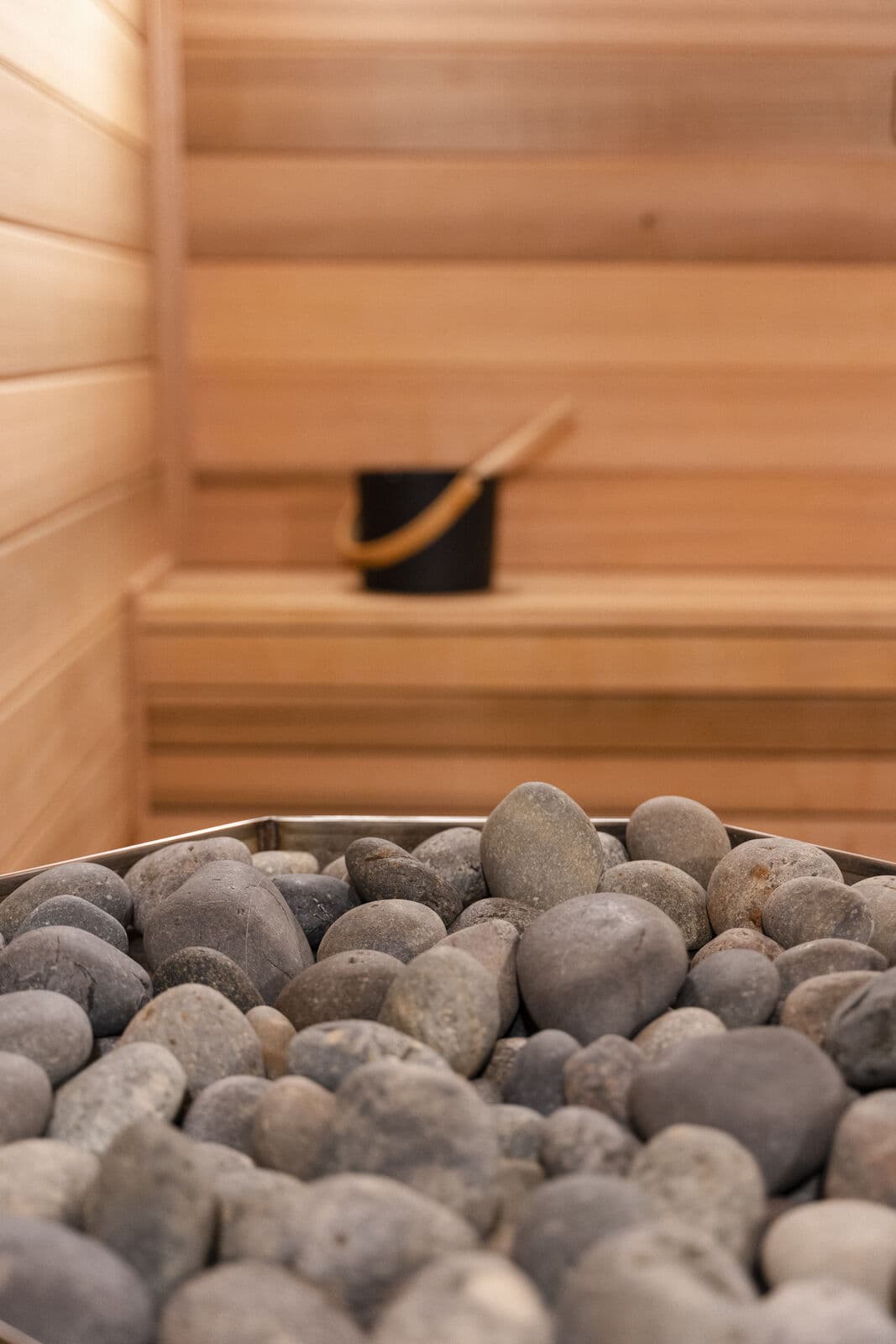 Sauna stones in the cedar sauna